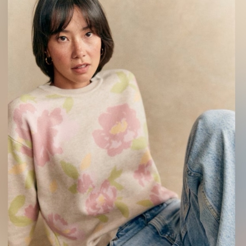 SÉZANE Béatrice Jumper In Pastel Flowers Jacquard 100% Merino Wool XXS NWT